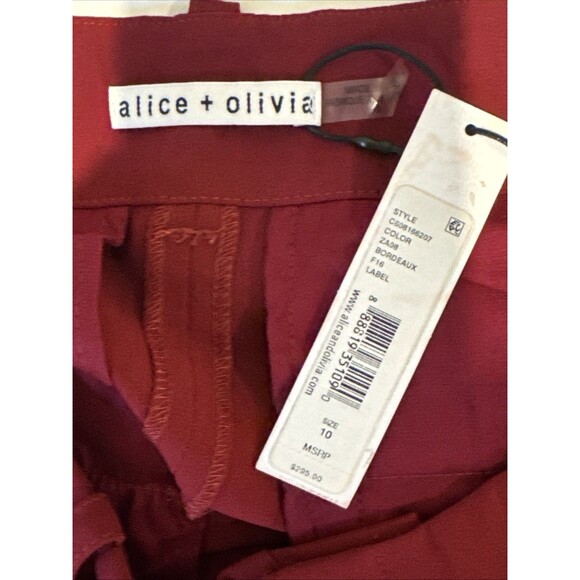 NWT Alice + Olivia Dylan Size 10 High Waisted Wide Leg Trousers Wine Red Bordeau - Picture 6 of 14
